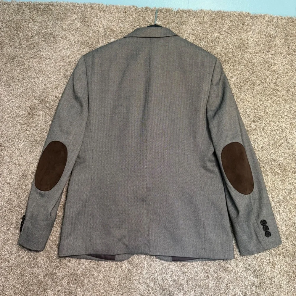 Lauren Ralph Lauren Blazer Boy 14R Gray Herringbone Brown Elbow Patch Sport Coat